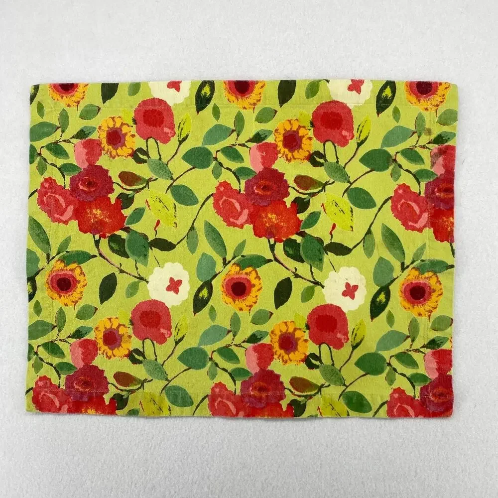 CRATE & BARREL Set of 6 Louise Placemats Floral Heavy Woven Cotton Green 14